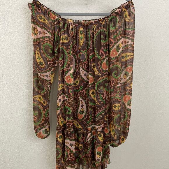 Vintage American Rag Paisley Off The Shoulder Mini Belted Dress size XS - Picture 9 of 11